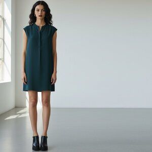 ARITZIA BABATON SHIFT DRESS CAP SLEEVE POCKETS BANDED COLLAR - TEAL